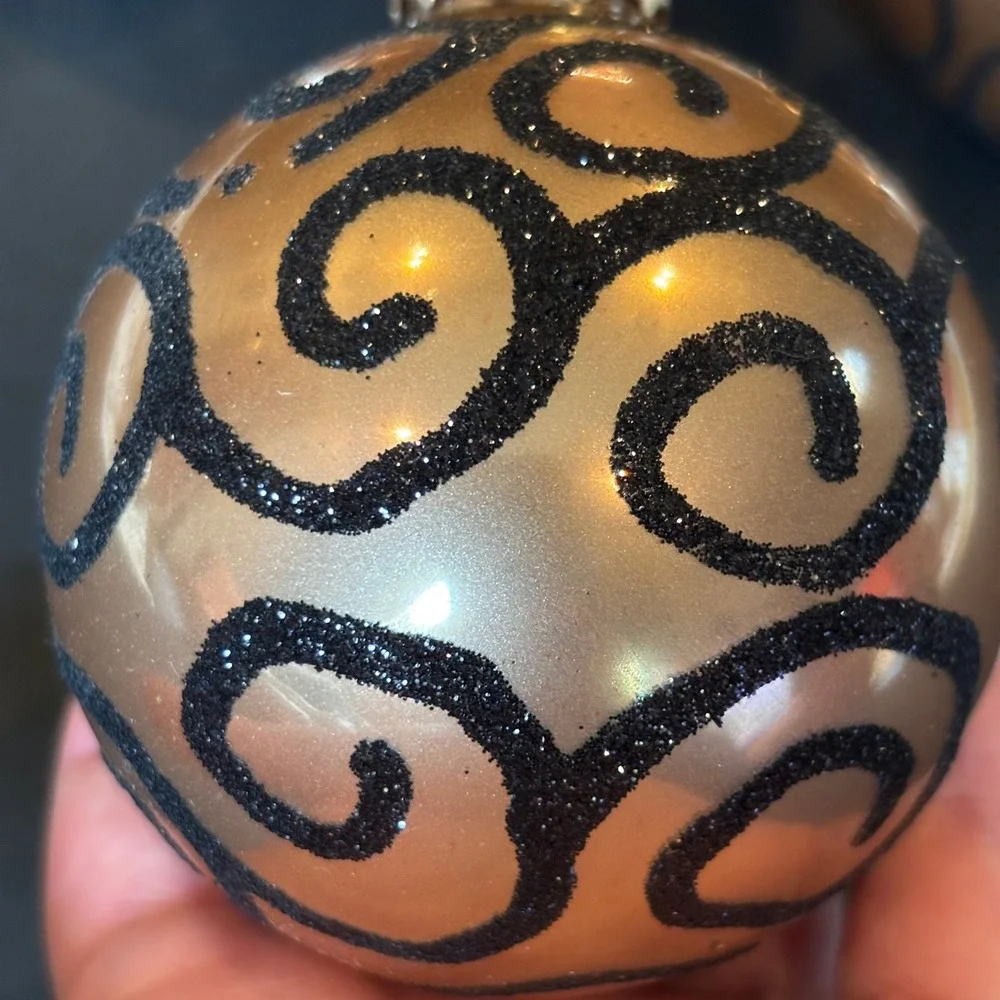 Rauch Gold Black Glitter Swirl Glass Christmas Ornaments Set of 4